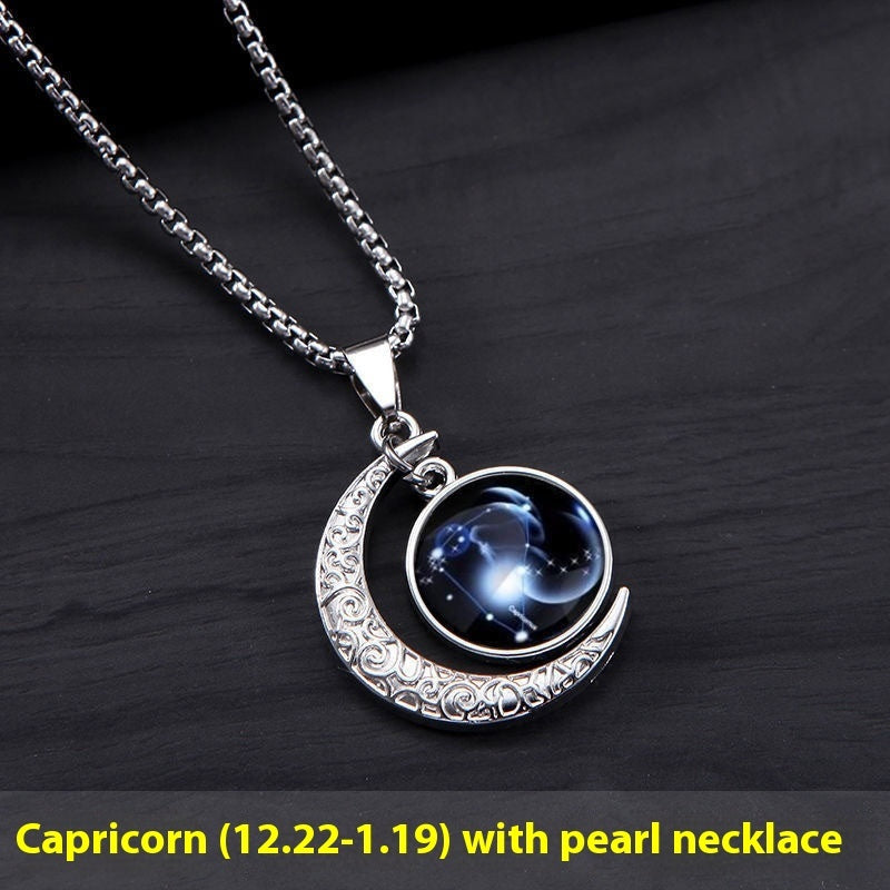 Titanium Steel Moon Pendant Tolv konstellationer halsband