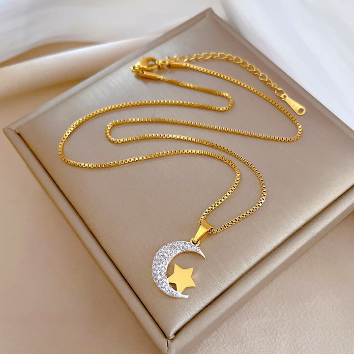 Titanium Steel Moon Simple Real Gold Necklace