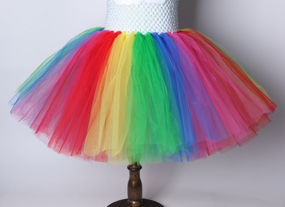 Children's Net Yarn Rainbow Show Princess Dress