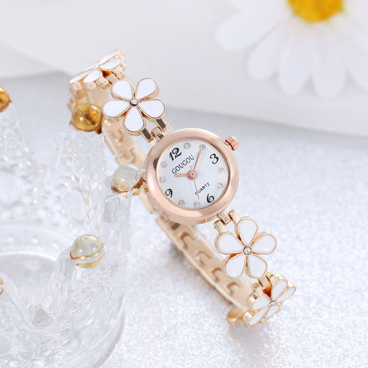 Set de brazalete de reloj de cuarzo estampado de pétalo de damas