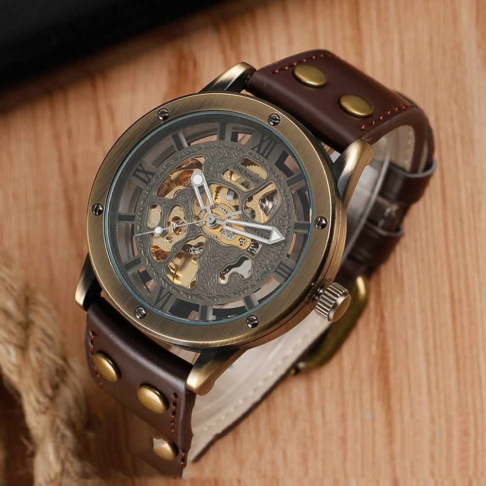 Shenhua Men's Fashion Hollowed-Out Retro Automatic Mechanical Watch