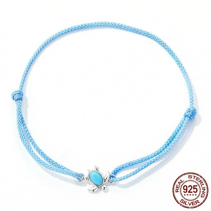 Sterling Silver S925 Blue Turtle Bracelet Simple