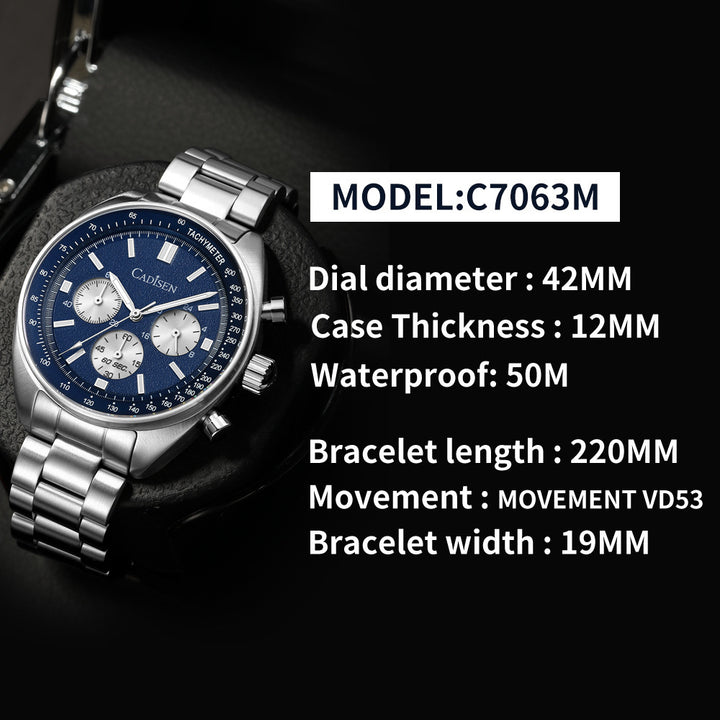 Tre-Eye Timing Multi-Function Waterproof Men's Quartz Watch