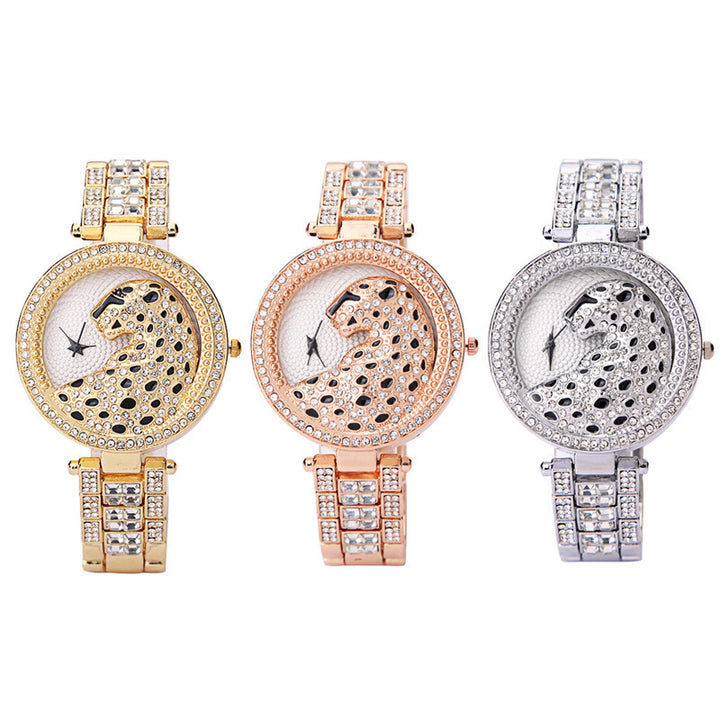 Reloj de estampado de leopardo de diamantes de diamantes de mujeres