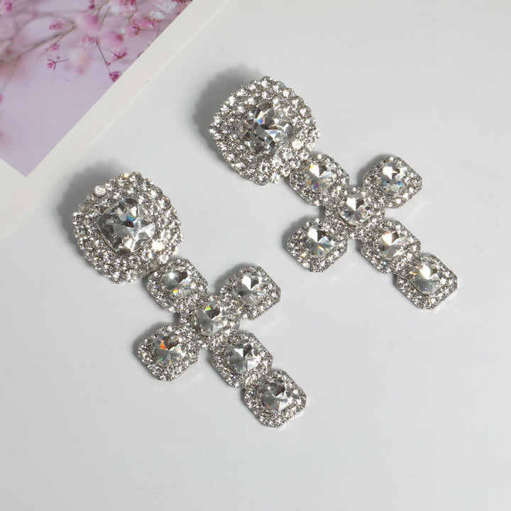 Light Luxury Creative Cross Jeweled Pendant Design Necklace Earrings