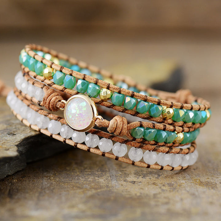 Synthetic Opal Crystal 3-Layer Wrap Armband