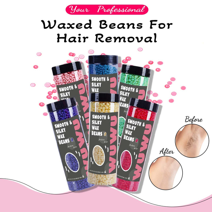 Wuwuvista Hard Wax Beads 14.11 oz Botella de cera frijoles de cera depilación con cera para el calentador de cera frijoles sin dolor para todo el cabello, cuerpo, cara, pierna, axila a los axilas