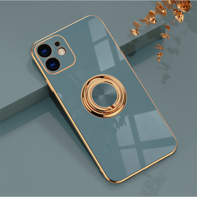 Car Electroplating Solid Color Ring Phone Case