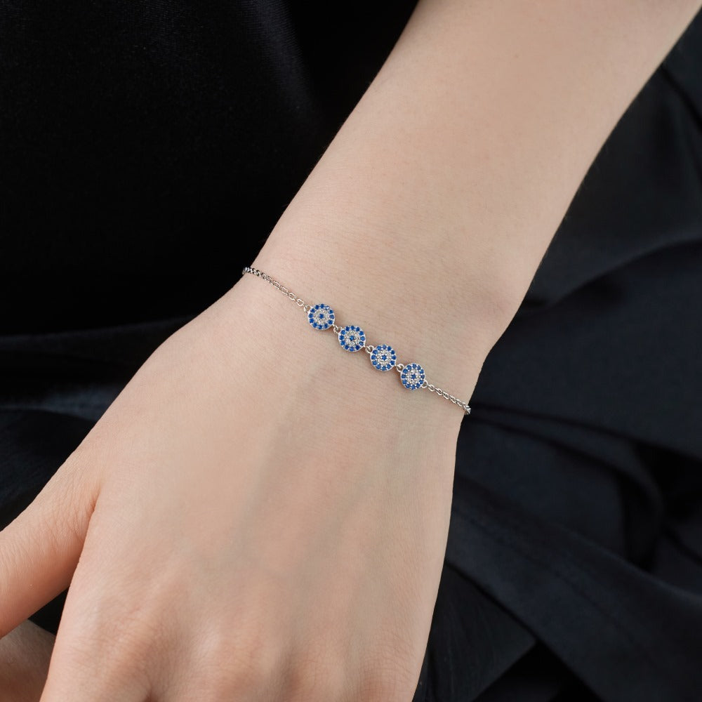 Silver S925 Blanc Bleu Round Zirconium incrusté Round Pendant minoritaire mode Bracelet Design Simple Design