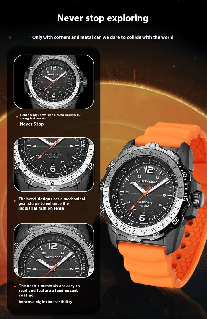 Outdoor Sports Waterdes Solar wiederaufladbar Uhr Eco-Drive Luminous Long Endurance Swimming Herrengeschwindigkeitsmessung