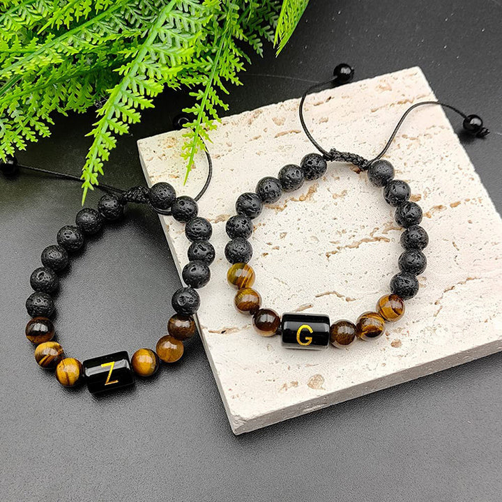 A- Z Volcanic Rock Essential Oil Bracelet 26 Letters Natural Frosted Stone armbånd vevd