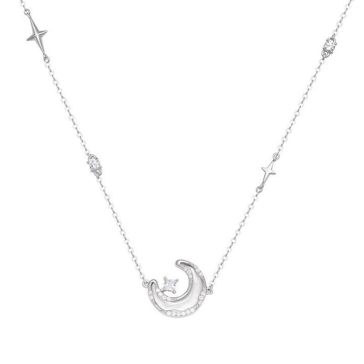 Star and Moon Necklace Women's Special-Interest Design Diamond White Shell