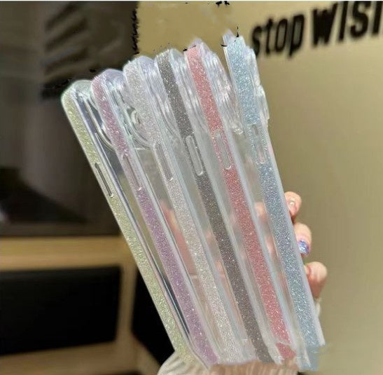 Caixa de telefone com moldura glitter transparente e criativo espelho de vidro cobertura de proteção