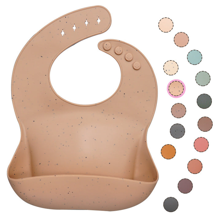 Bib leanbh silicone uiscedhíonach bog le catcher bia, bib silicone leanbh