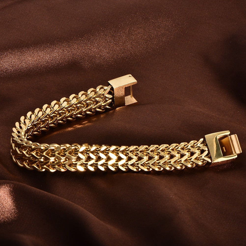 Bijuterii din oțel inoxidabil Bărbați și femei Brățară cu lanț de măcinare cu două straturi de aur cu două straturi de aur