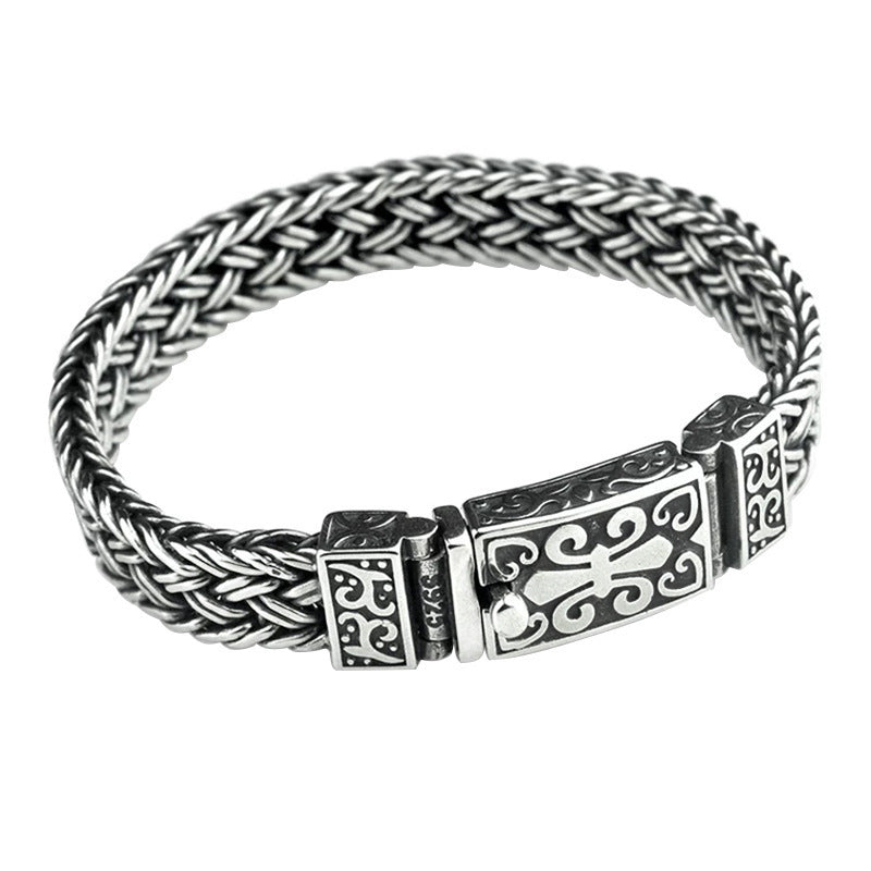 S925 zilveren brede versie gevlochten armband heren dikke gulle ring gesp grende bracelet