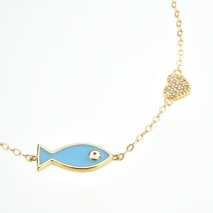 Naisten sininen pieni kalan sydämen muotoinen rannekoru