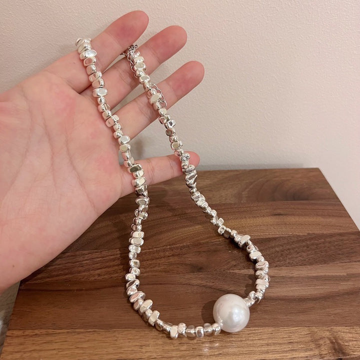 Pequeñas piezas de collar de perlas plateadas cadena de clavícula de gargantilla femenina