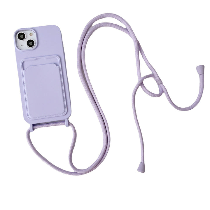 Integrated Card Holder Cross Body Lanyard Phone Case Silicone Color Protective Cover