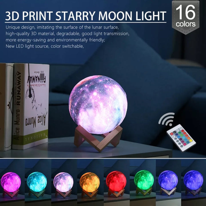 LED USB STAR Galaxy LAMPO MOON SIT STAND REMOTO 3D DORMITOR