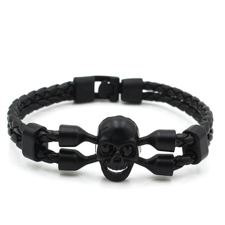 Neutral Men's Skull Black Buttons Leather Bracelet