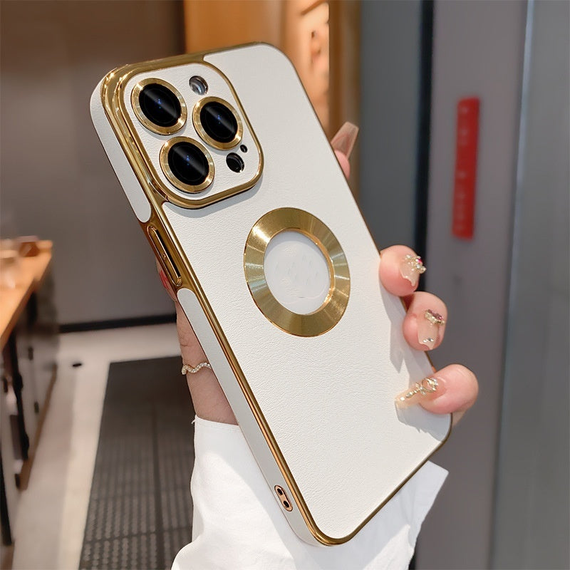 Leather Hollow-out Phone Case Electroplated Advanced Protective Cover