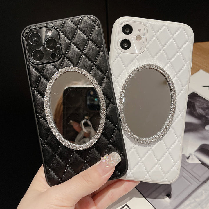 Étui de téléphone mobile miroir en cuir souple diamant