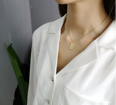 925 Sterling Silver Gold Square Pendant Necklace
