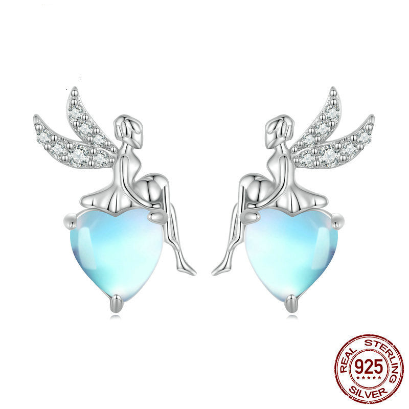 Sterling Silver Elf Love Heart Stud -oorbellen ornament