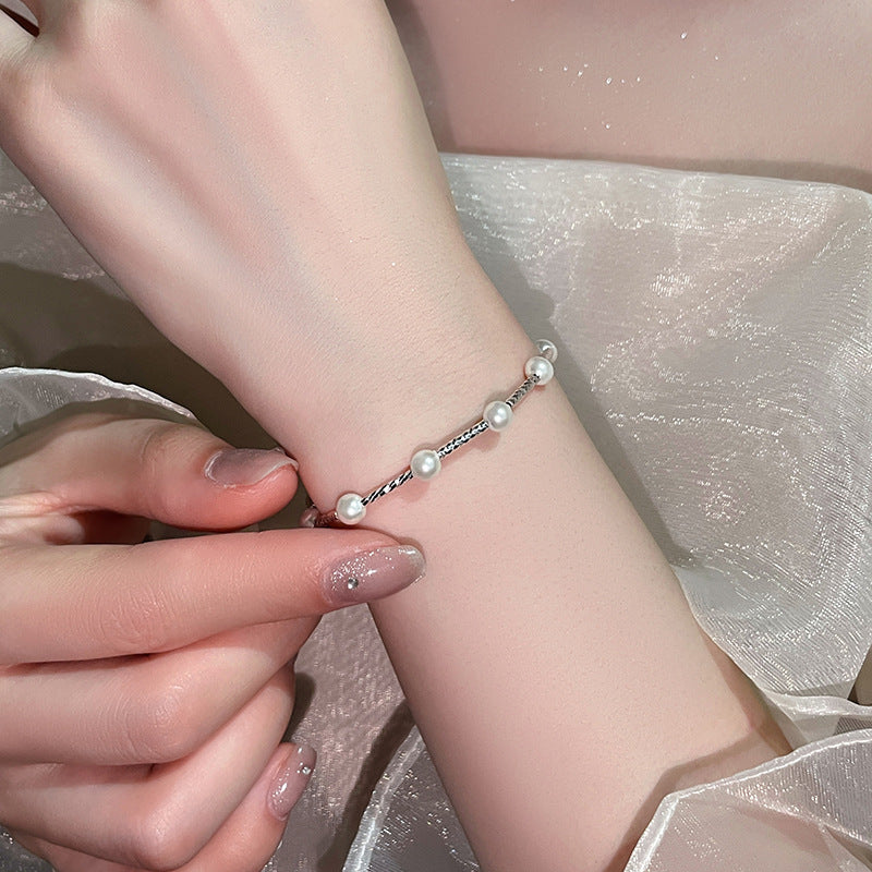 Sterling Silver Starry Silver Pearl -armbånd for kvinner