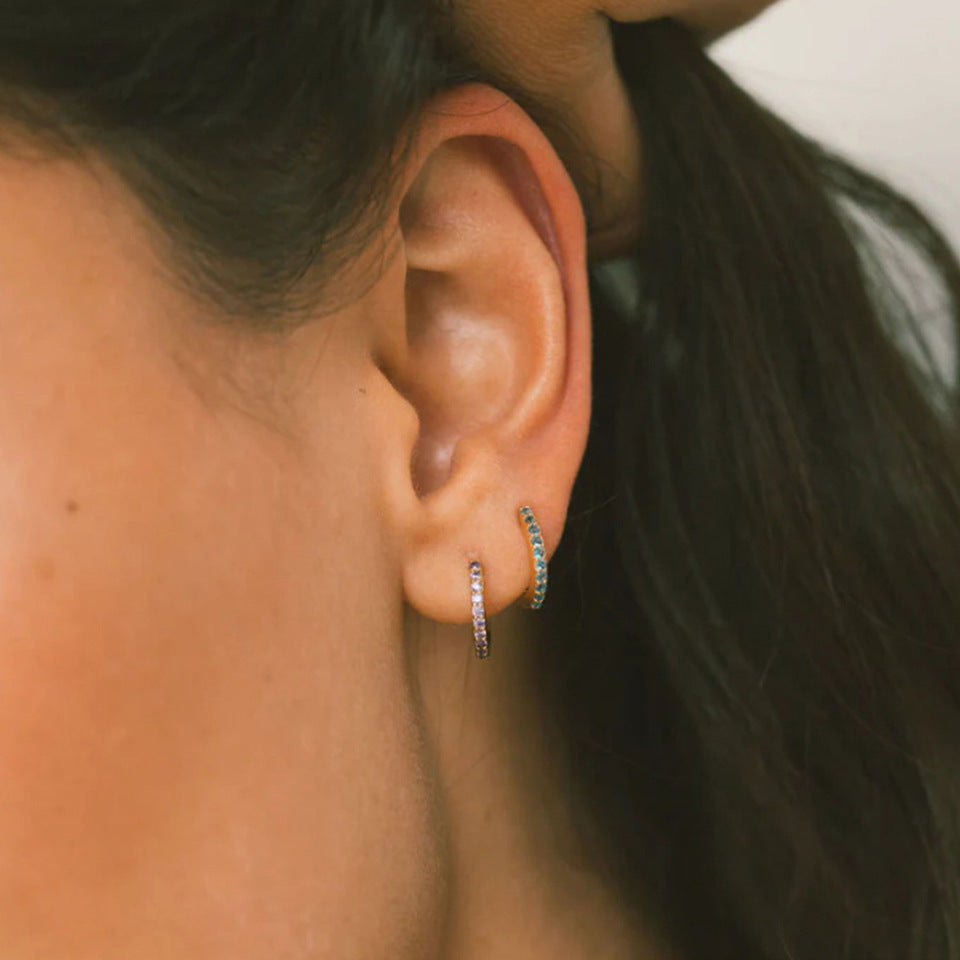 Lichte luxe volledige diamant ronde ring oorbellen oorclip sieraden