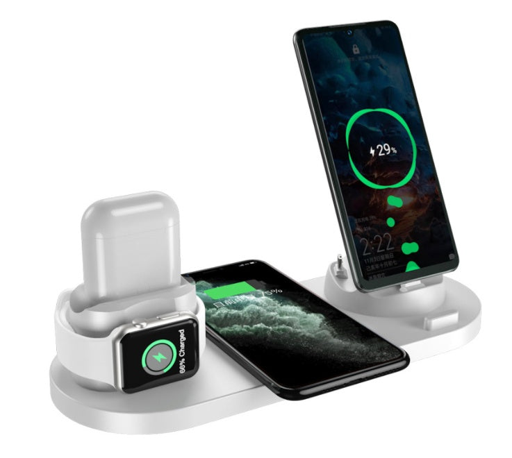 Cargador inalámbrico para iPhone Fast Charger para la almohadilla de carga rápida para el teléfono Mira del teléfono 6 en 1 Estación de muelle de carga
