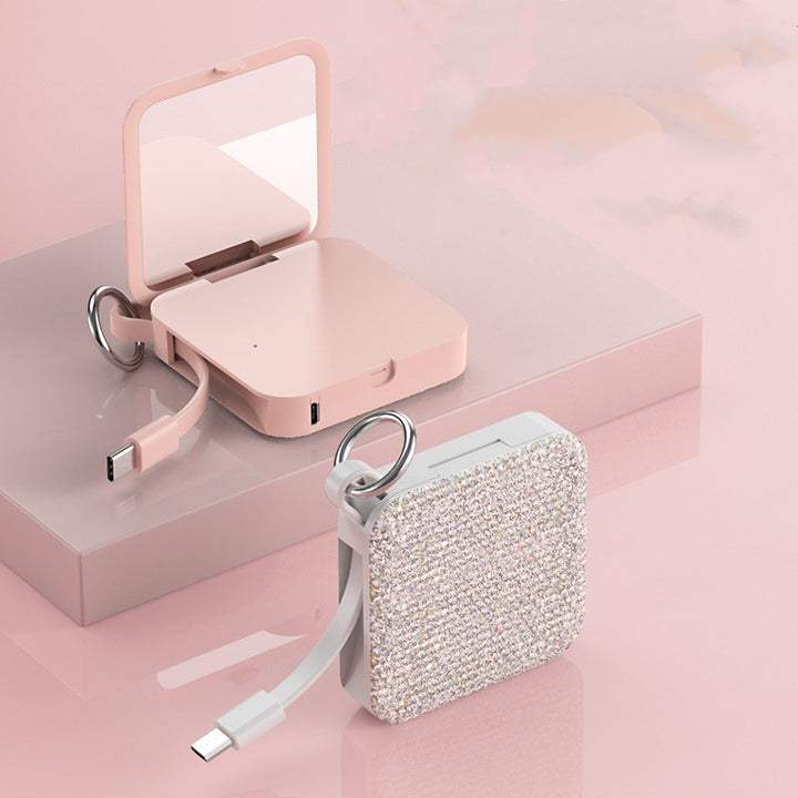 Mini Keychain Comes With Wire Diamond-encrusted Beauty Mirror Mobile Charging Bank