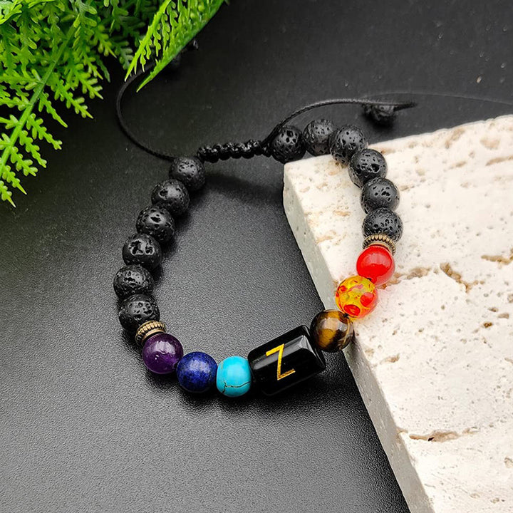 A- Z Volcanic Rock Essential Oil Bracelet 26 Letters Natural Frosted Stone armbånd vevd