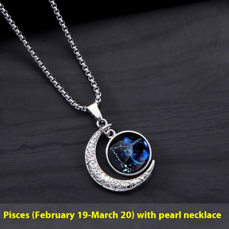 Titanium Steel Moon Pendant Twelve Constellations Necklace