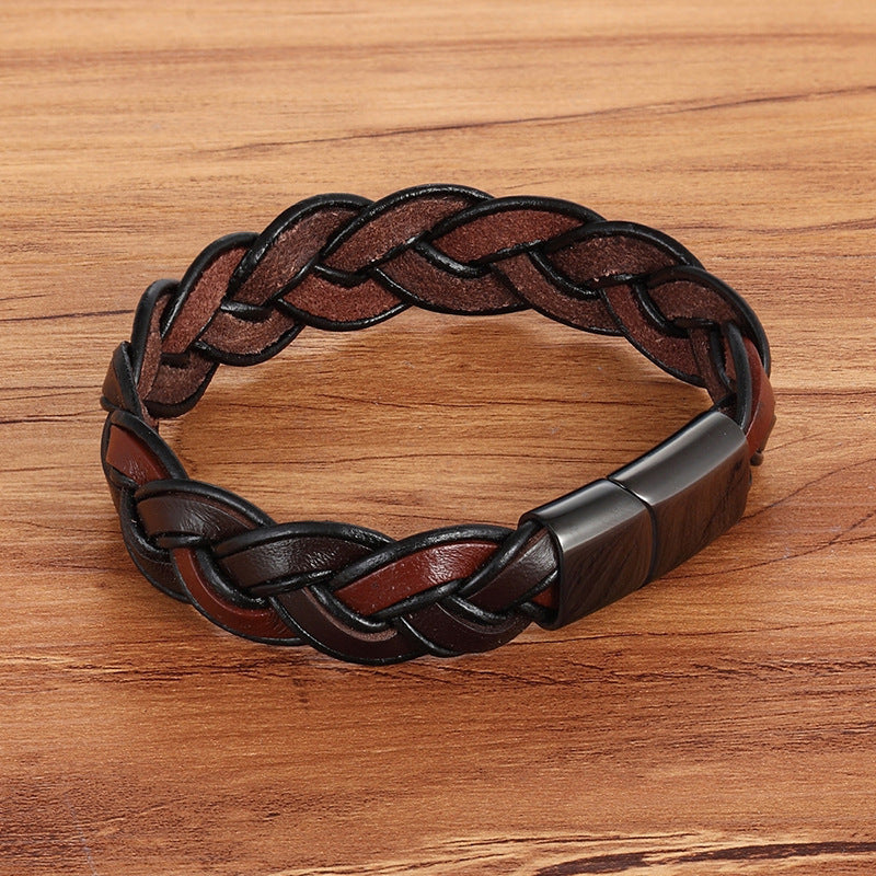 Brazalete de cuero de acero inoxidable de moda para hombres