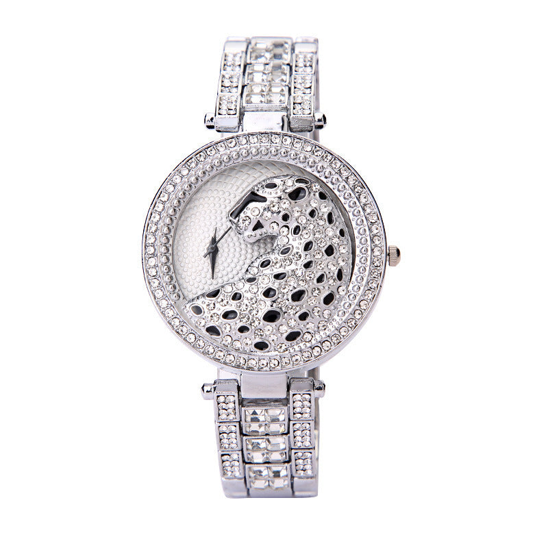 Dreidimensionale Diamant-Leoparden-Print-Uhr von Frauen