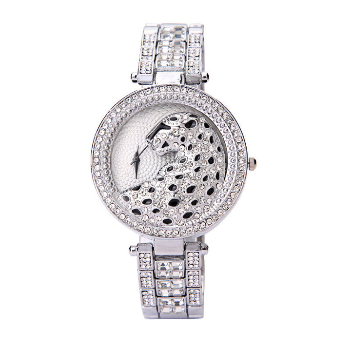 Dames driedimensionale diamant luipaard-print horloge