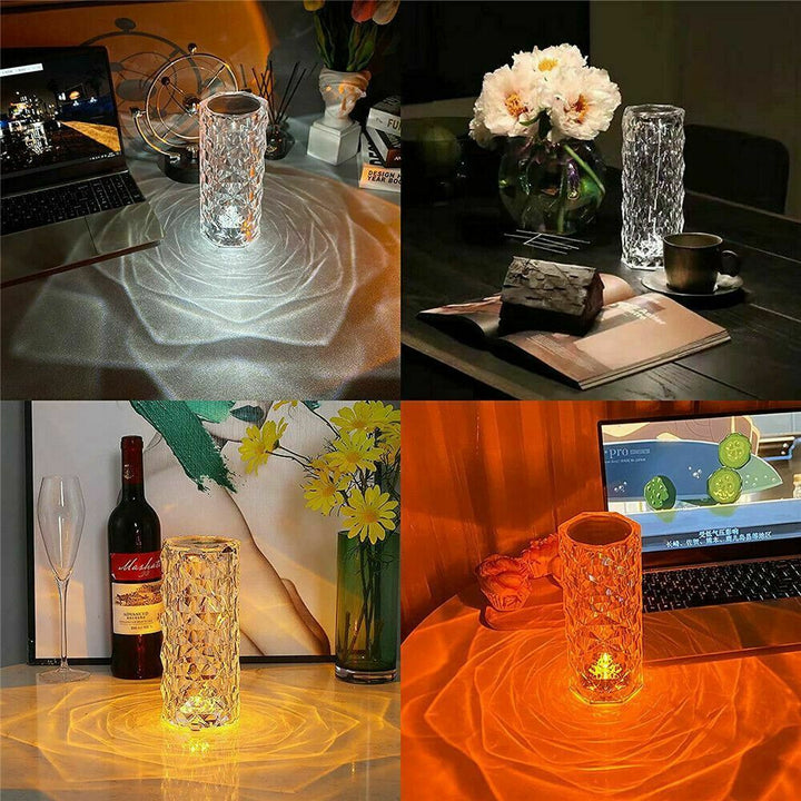 LED Crystal Table Lamp Diamond Rose Night Light Touch Atmosphere & Fjernkontroll