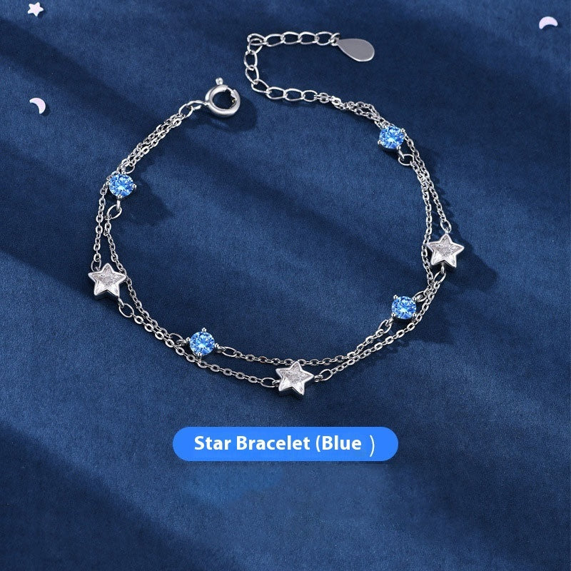 Pulsera de estrella de círculos dobles Fashion Fashion Blue Diamond