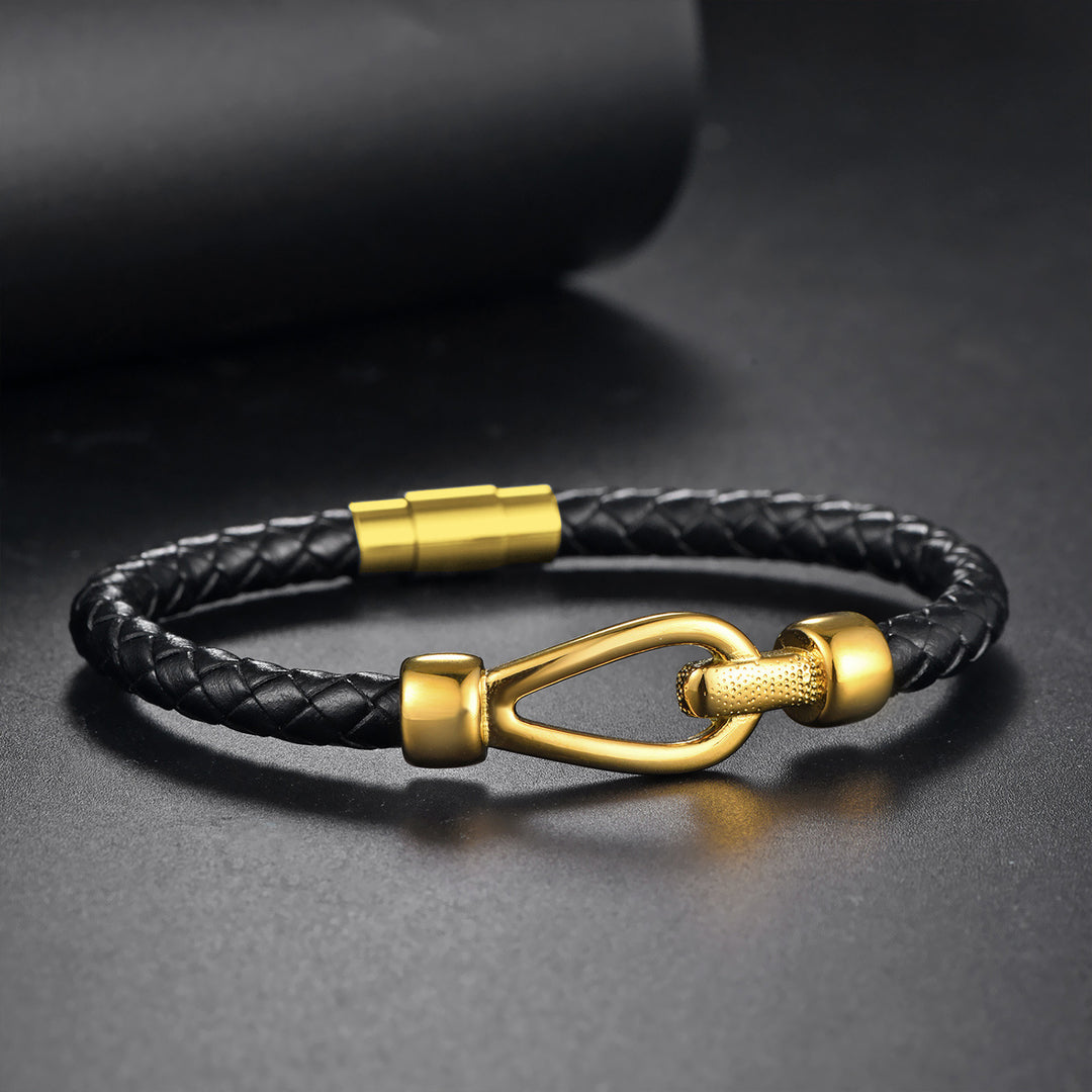 Simple Men's Titanium Steel Woven Leather Bracelet
