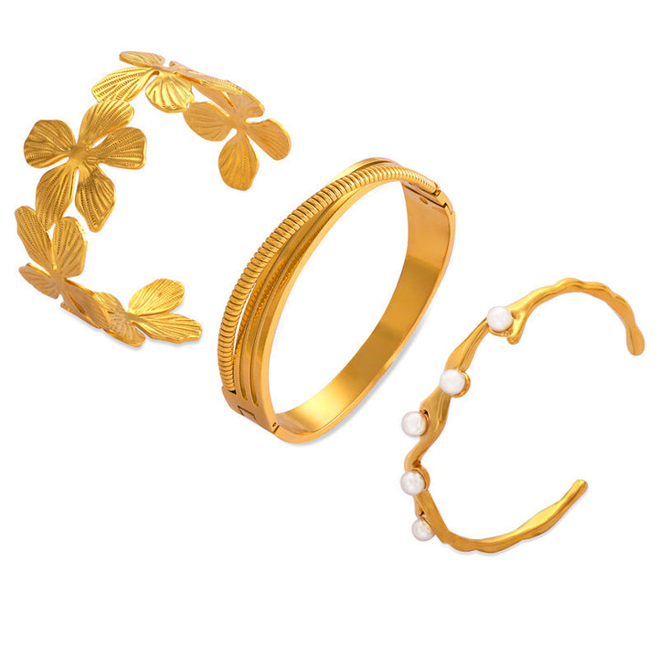 Bracelet de fleur de style pastoral plaqué en or en acier en acier en or