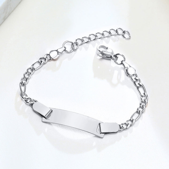 Pulsera infantil de acero inoxidable placa curva en blanco ajustable 12 y 3 cm con letras