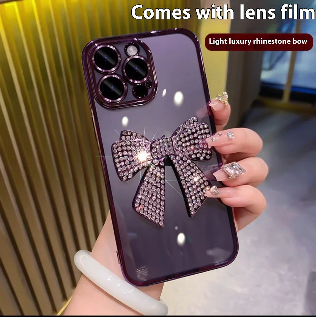 Elektrokaplama Lens Protector Diamond Bow Telefon Kılıfı ile birlikte gelir