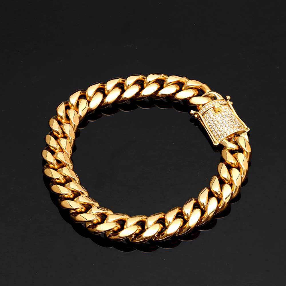 Ddiamante spenne rustfritt stål rund sliping Encryption Cuban Link Chain armbånd