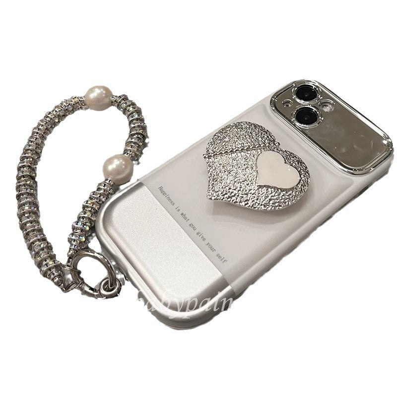 Koreaanse stijl INS High-Grade Silver White Portable Phone Case
