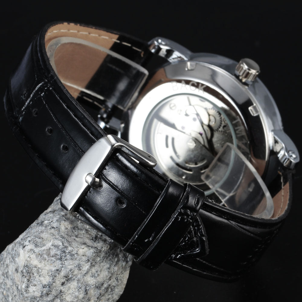 Europeisk amerikansk stil Men's Casual Hollow Mechanical Watch