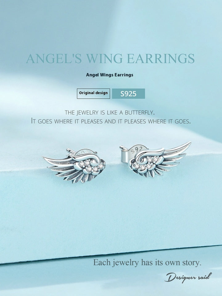 Afulee Cross-Border Hot Selling Al Wings Wings Wings Wings Light Luxury Feather Studs Pendientes