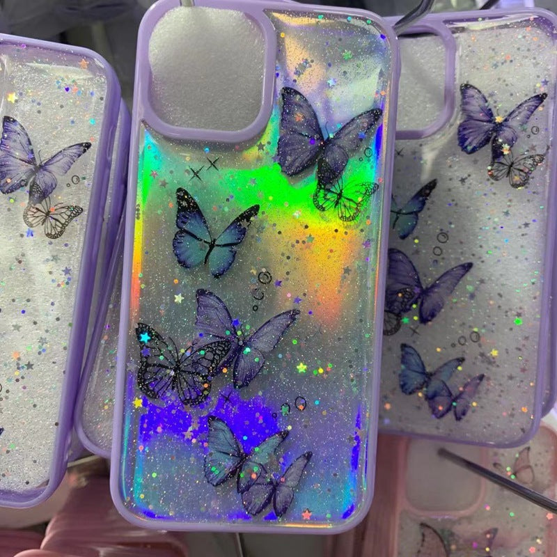 Epoxy glitter vlinder huidvriendelijke telefooncase