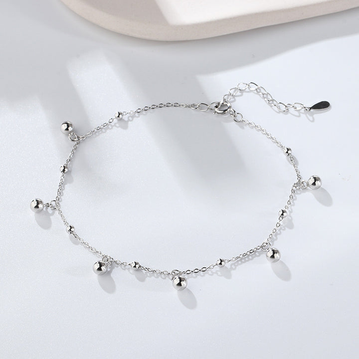 S925 Sterling Silver Round Round kralen Anklet voor vrouwen glanzend en eenvoudig